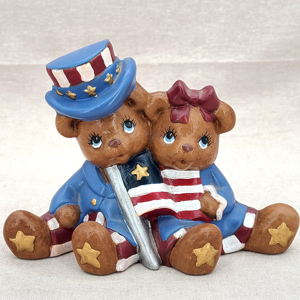 VTG 4th of July Uncle Sam & Betsy Cuddle Bears Decor Clay Magic #J1530 USA Decor